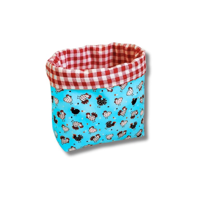 Blue Fabric Basket with Hen Pattern Housewarming Gift