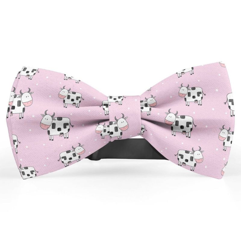 Cartoon Cow Pink Bow Tie For Men