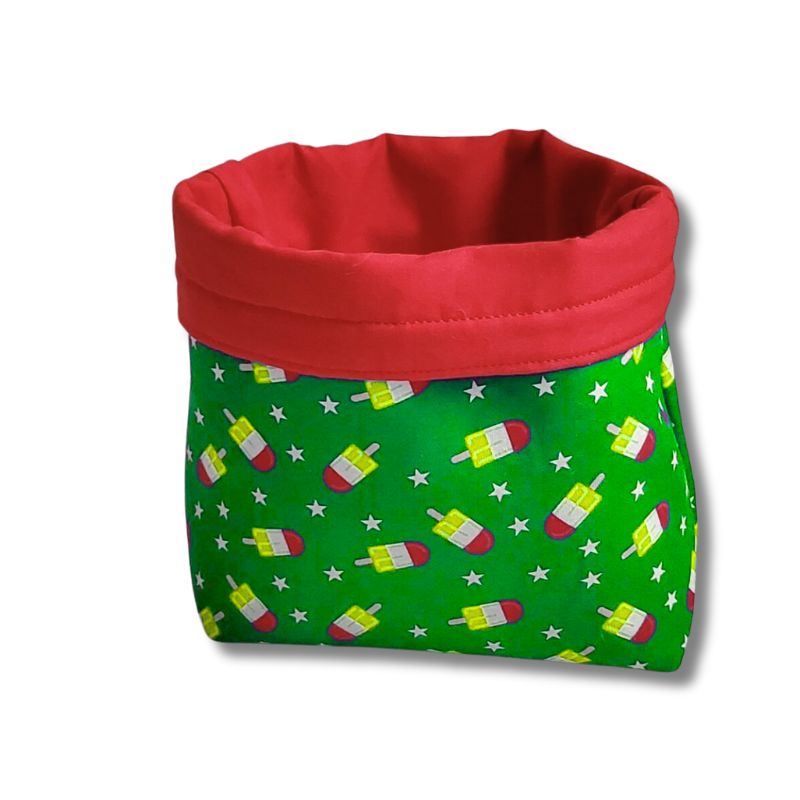 Green Fabric Basket with Patriotic Summer Pattern Housewarming Gift